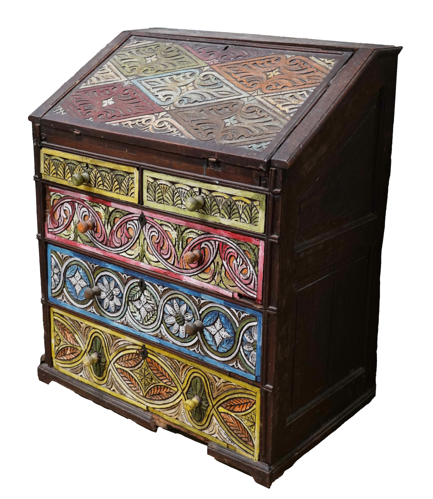 John Bratby (1928-1992): An oak bureau, polychrome decorated by the artist